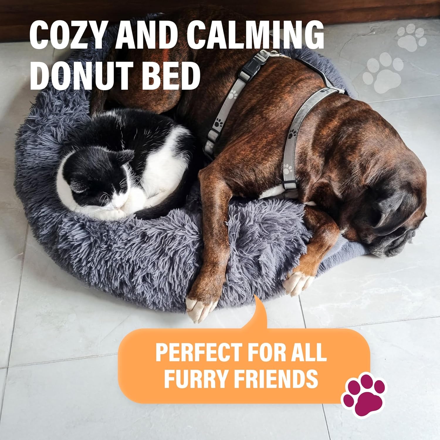 Large Dog Bed, Calming Orthopedic Pet Bedding for Anxiety Relief, Joint Support & Comfort, Washable Dog Furniture, M 45Lbs, Dark Grey